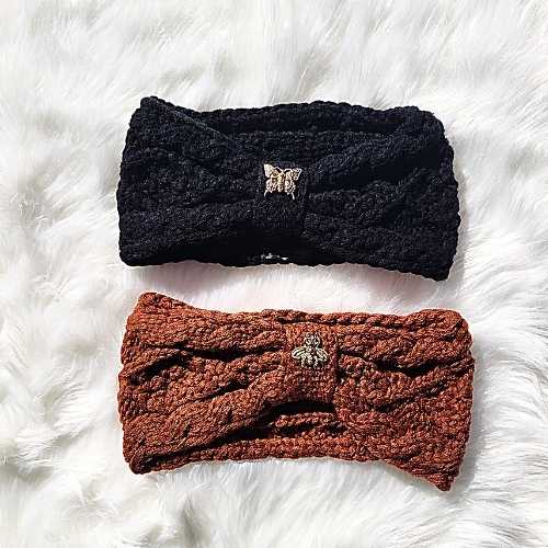 Acrylic Knit Headband - 2 Colors - Black/Butterfly & Brown/Bee - Dotty's Farmhouse