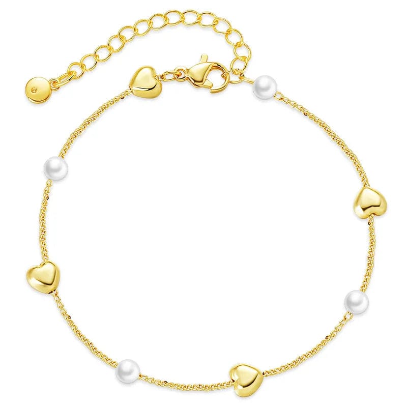 Bracelet - Gold Heart Charms with Pearls Accents - 18k Gold Plated - Dotty's Farmhouse