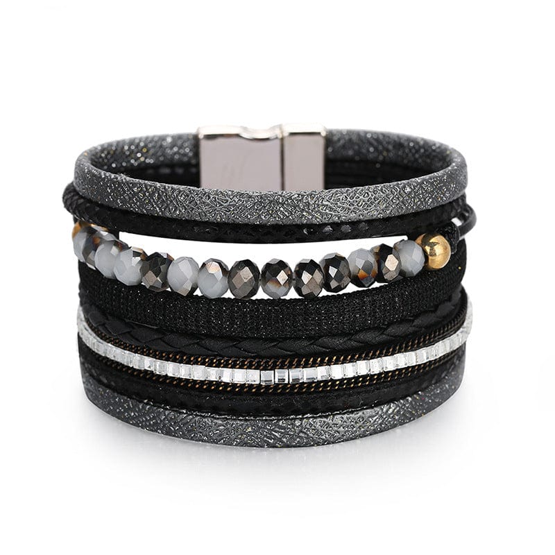 Bracelet - Magnetic Multilayer Leather & Bead Bracelet - Black, Silver, or Coffee - Dotty's Farmhouse