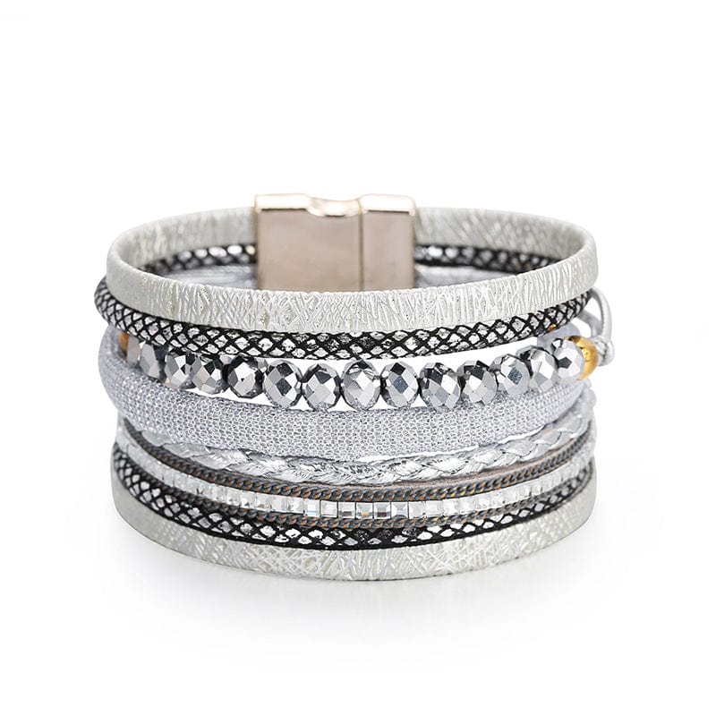 Bracelet - Magnetic Multilayer Leather & Bead Bracelet - Black, Silver, or Coffee - Dotty's Farmhouse