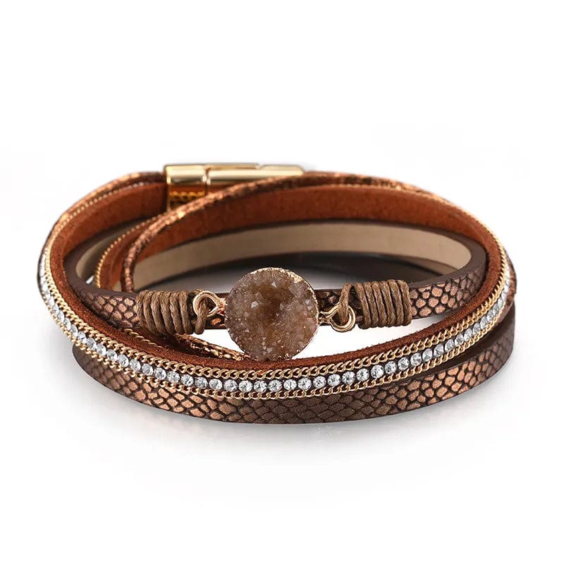 Bracelet - Multilayer Leather Diamond Alloy Magnetic Buckle Bracelet - Dotty's Farmhouse