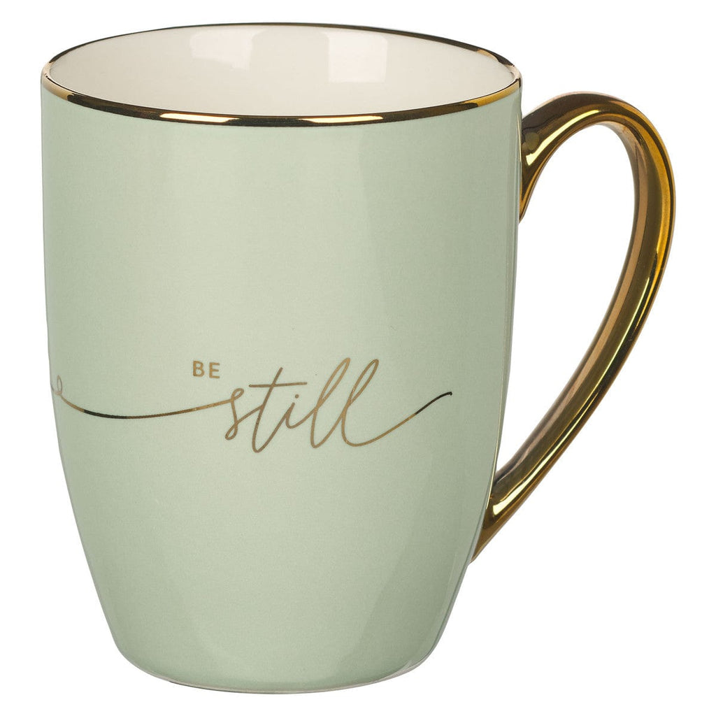 Coffee Mug - Be Still - Soft Green and Gold Ceramic 12oz Coffee Tea Cup - Dotty's Farmhouse