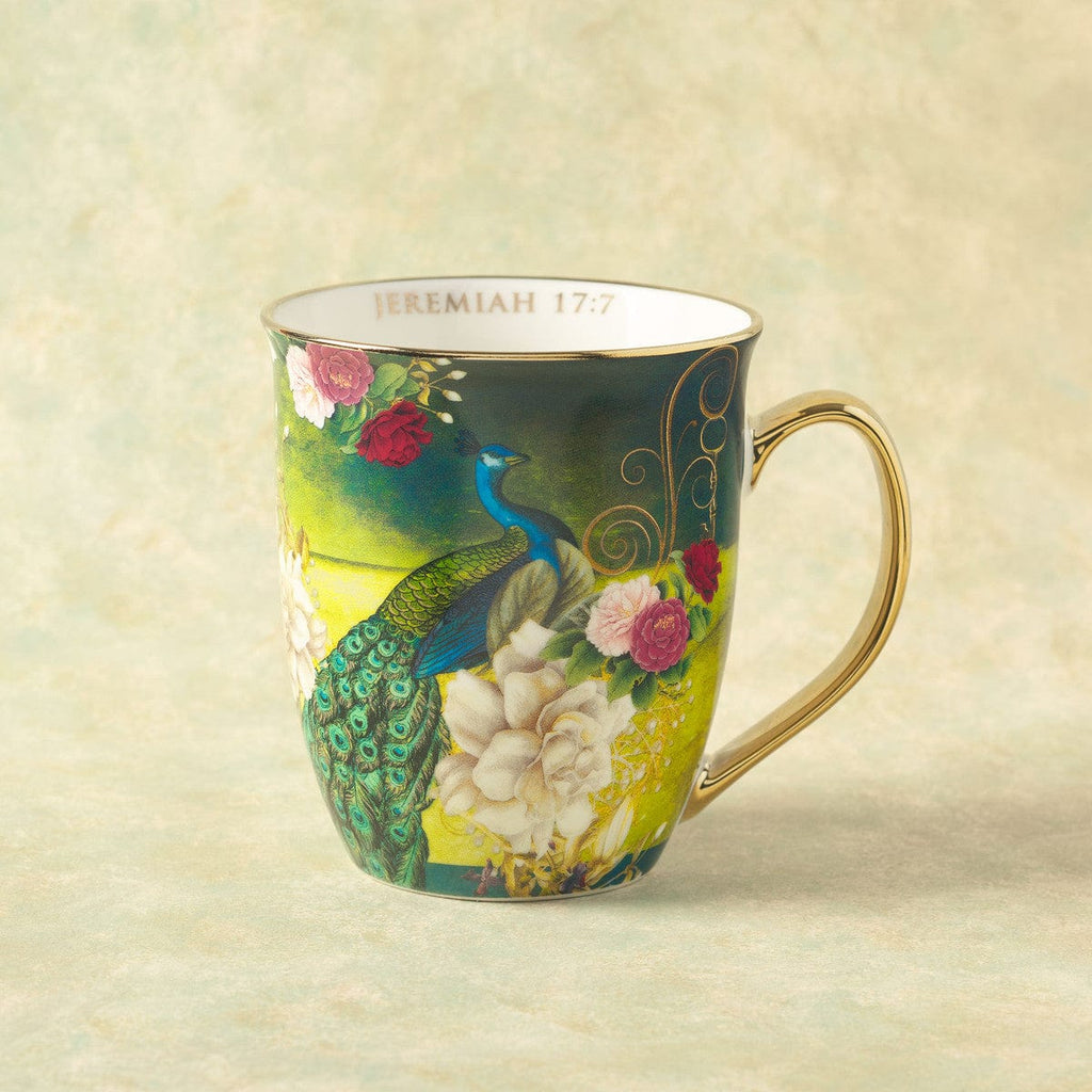 Coffee Mug - Blessed Jeremiah 17:7 - Blue Peacock Ceramic Coffee/Tea Cup - Dotty's Farmhouse