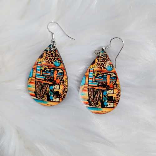 Earrings - Camper Love - Lightweight Wooden Teardrop Multi - Color - Dotty's Farmhouse