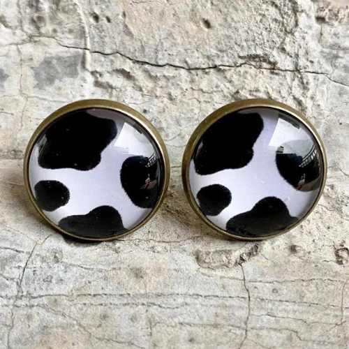 Earrings - Cow Print Stud Earrings - 10mm - Dotty's Farmhouse