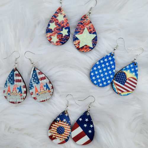 Earrings - Patriotic Collection - Wooden Teardrop - Dotty's Farmhouse