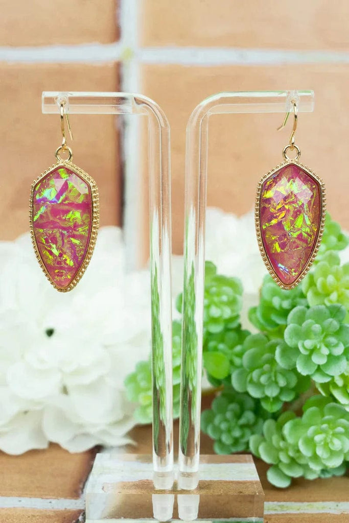 Earrings - Shimmering Petal Gold - Tone Earrings - Fuchsia Opal - Dotty's Farmhouse