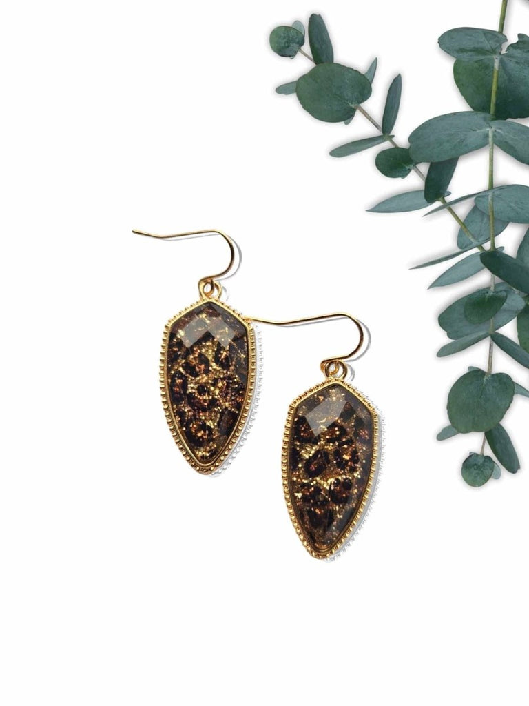 Earrings - Shimmering Petal Gold - Tone Earrings - Gold Glitter Leopard - Dotty's Farmhouse