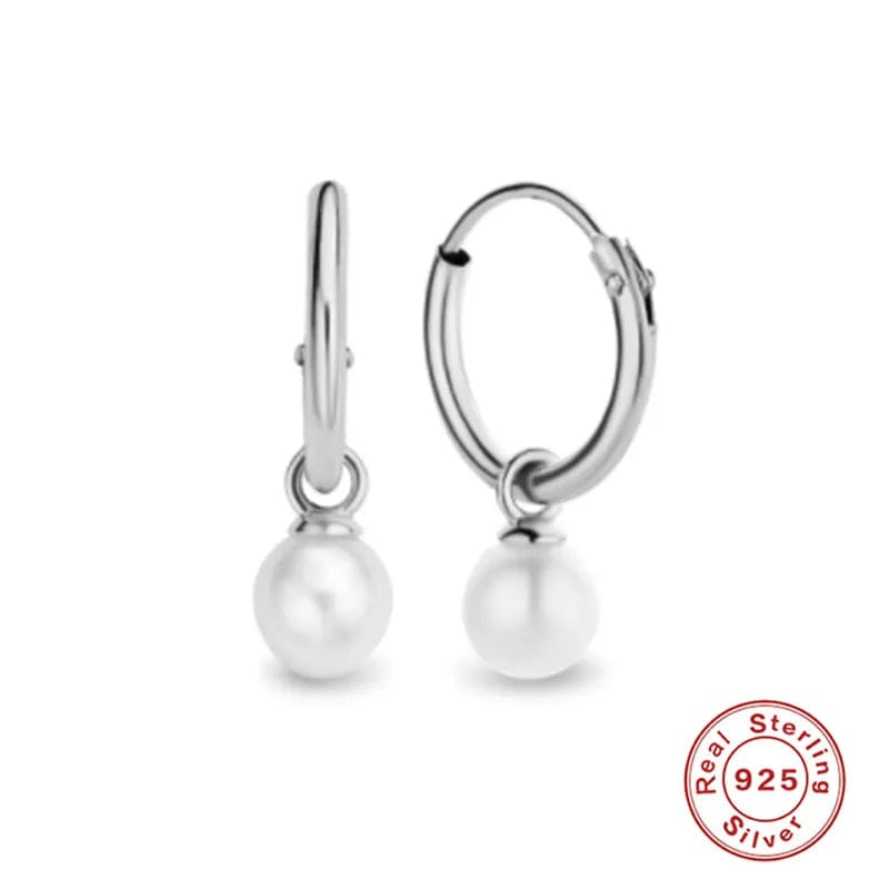 Earrings - Sterling Silver Pearl Accent Hoop Earrings - Silver or Gold - Dotty's Farmhouse