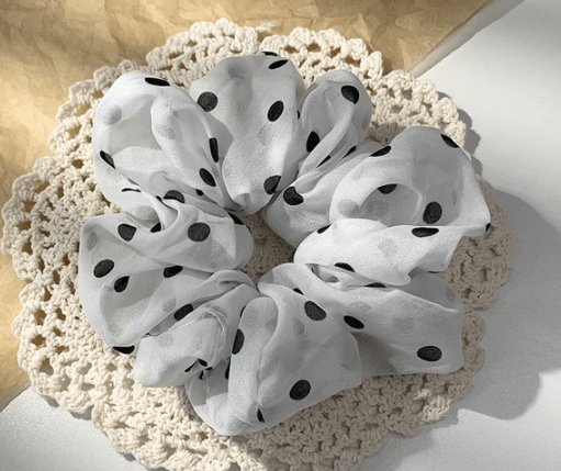 Hair tie - Dotty's Black & White\White & Black Polka Dot Print Chiffon Hair Band Scrunchie Ponytail - Dotty's Farmhouse