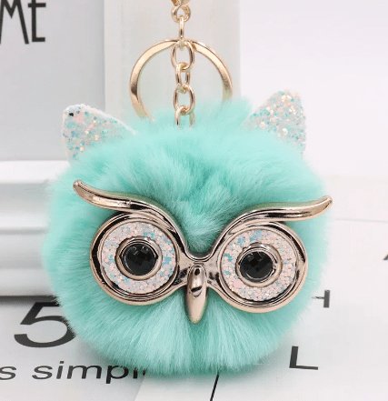 Key Chain - Bag Pendant - Poof Ball Owl with Glittery Eyes and Ears - Variety of Colors - Dotty's Farmhouse