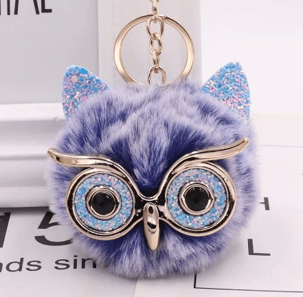 Key Chain - Bag Pendant - Poof Ball Owl with Glittery Eyes and Ears - Variety of Colors - Dotty's Farmhouse