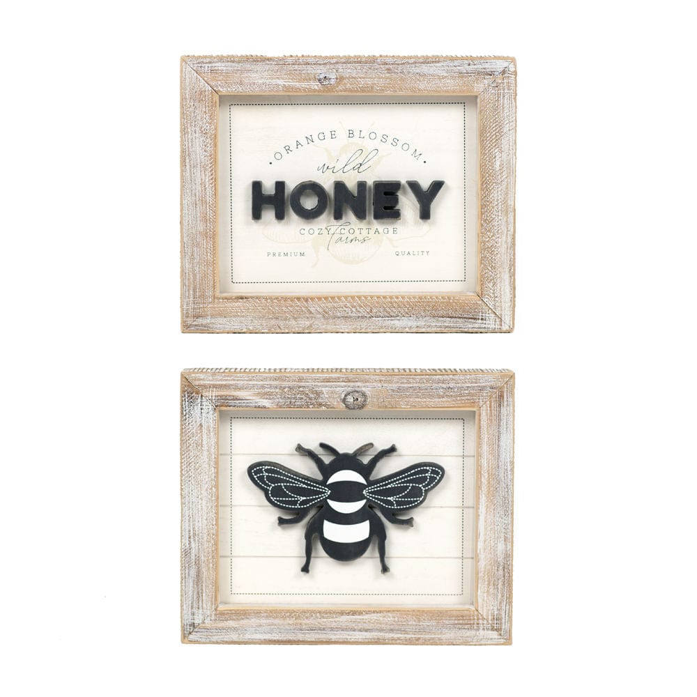 Reversible Bee/Honey Two - Sided Wood Framed Decor (Orange Blossom Wild Honey Cozy...) - Adams & Co - Dotty's Farmhouse