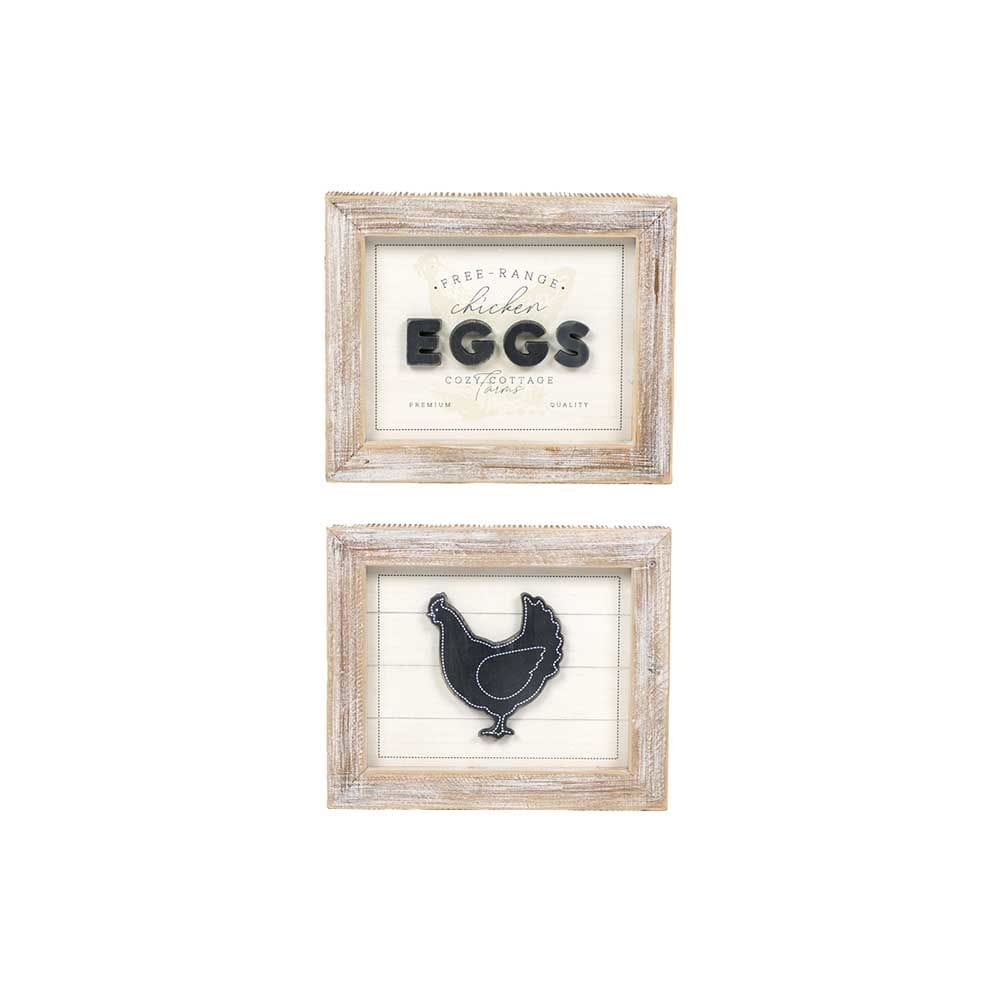 Reversible Chicken/Eggs Two - Sided Wood Framed Decor (Free Range Chicken Eggs Cozy...) - Adams & Co - Dotty's Farmhouse