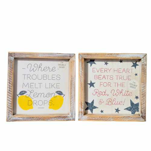 Reversible Lemon Drops/Red, White, & Blue Two - Sided Wood Framed Decor (Where Troubles Melt Like.../Every Heart Beats True...) - Adams & Co - Dotty's Farmhouse