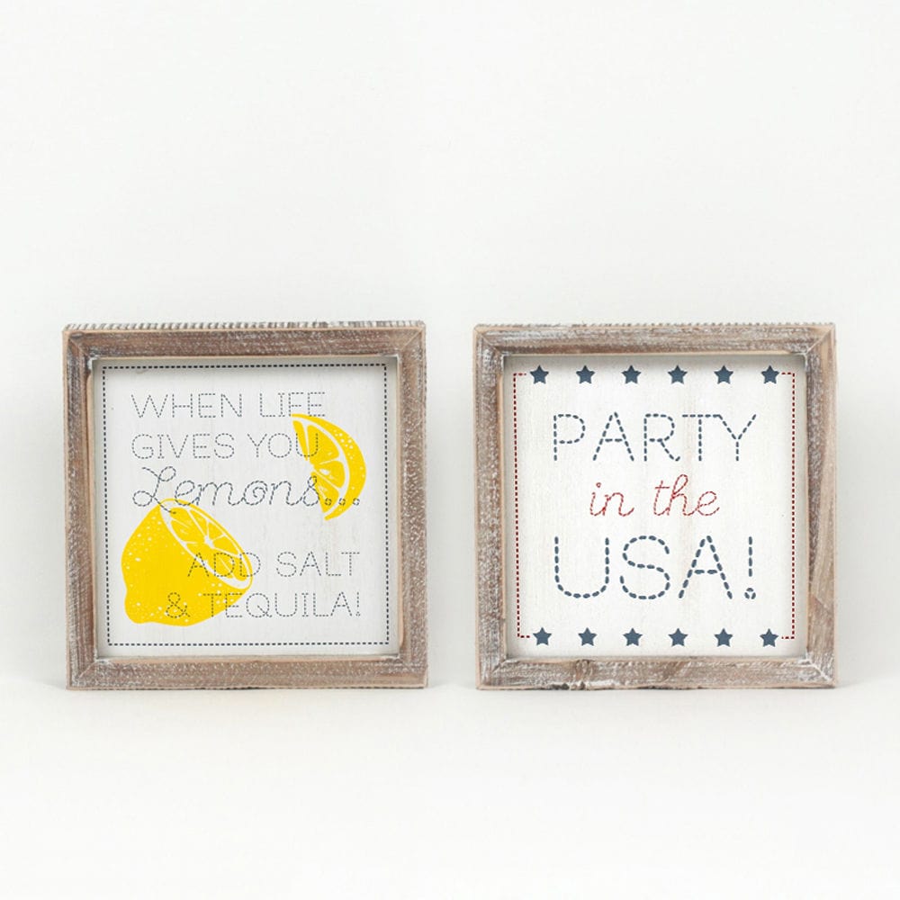 Reversible Lemons & Tequila/Party in the USA Two - Sided Wood Framed Decor (When life gives you lemons.../Party in the USA) - Adams & Co - Dotty's Farmhouse