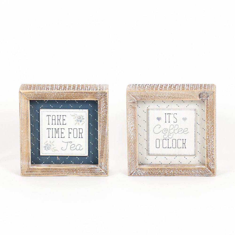 Reversible Tea/Coffee Two - Sided Wood Framed Decor (Take Time For Tea/It's Coffee O'Clock) - Adams & Co - Dotty's Farmhouse