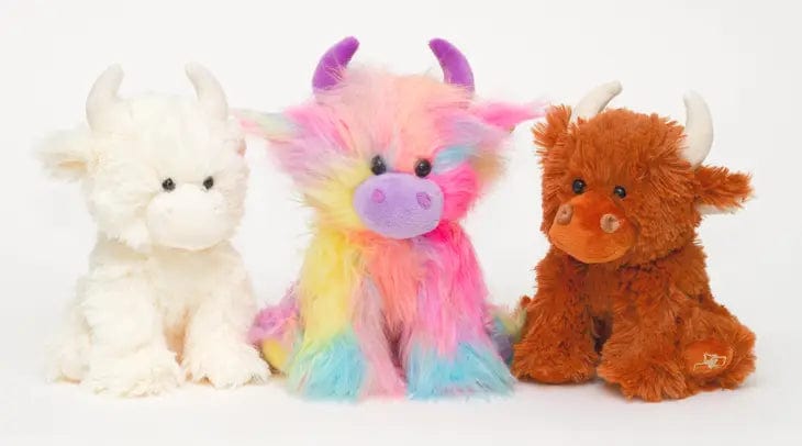 Scottish Highland Cow Super Soft Toy - Small Rainbow - 8" - Jomanda - Dotty's Farmhouse