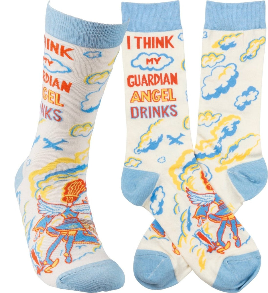Socks - I Think My Guardian Angel Drinks - Primitives by Kathy - Dotty's Farmhouse