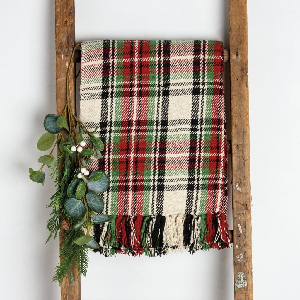 Throw - Classic Cream Plaid Throw Blanket - Primitives by Kathy - Dotty's Farmhouse