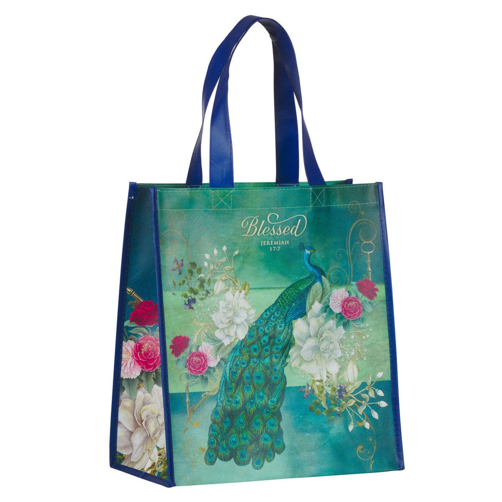 Tote Bag - Blessed Peacock - Blue Reusable Grocery/Gift Bag - Dotty's Farmhouse