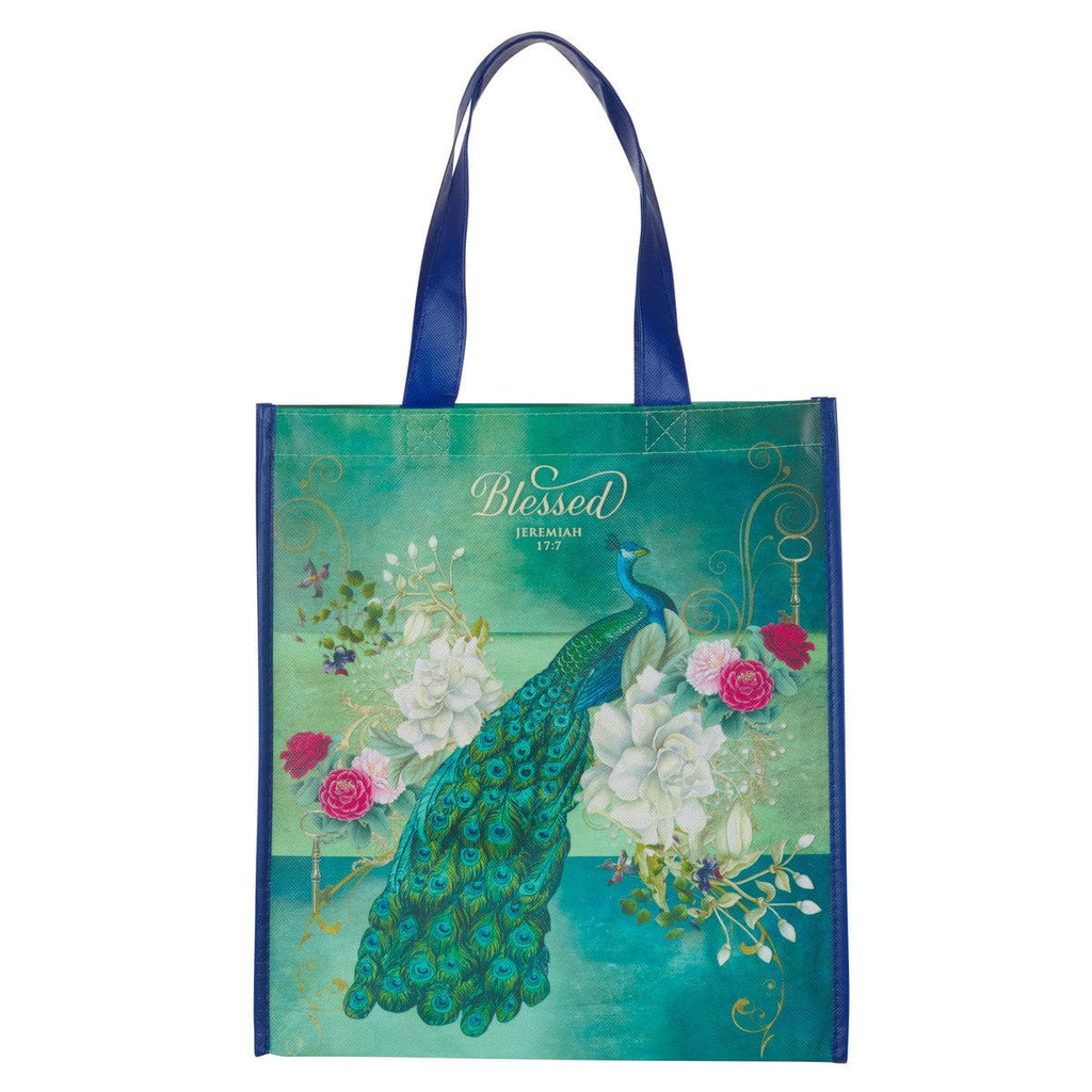 Tote Bag - Blessed Peacock - Blue Reusable Grocery/Gift Bag - Dotty's Farmhouse