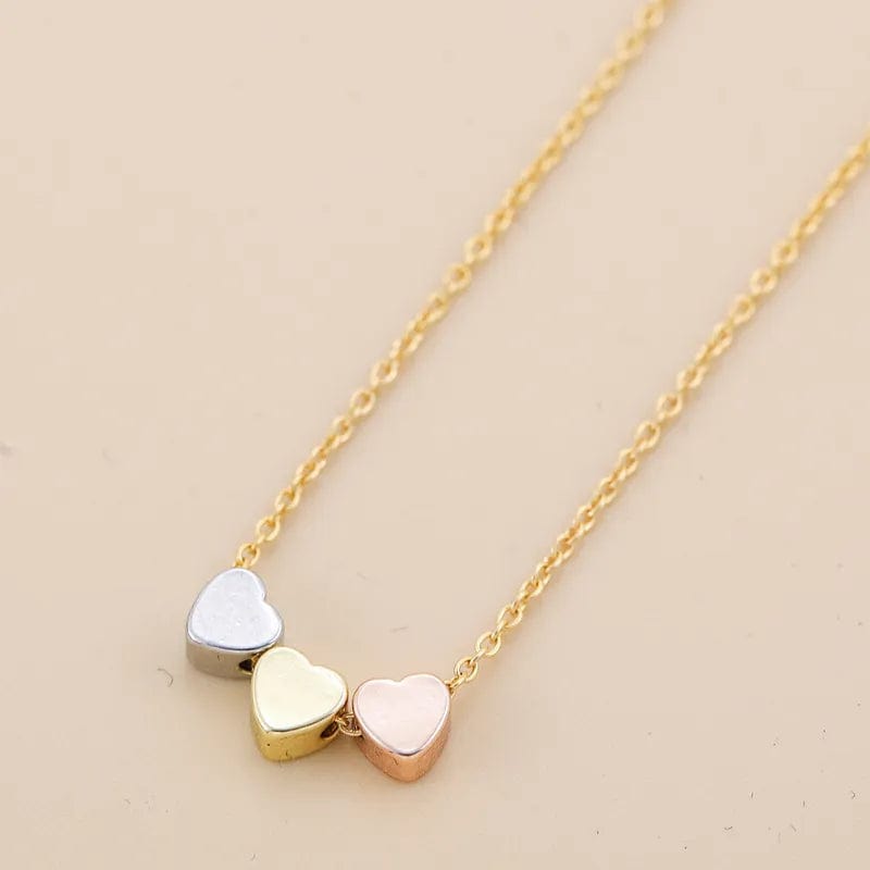 Tri - Tone Three Mini Heart Necklace - Gold, Silver, and Rose Gold - Dotty's Farmhouse